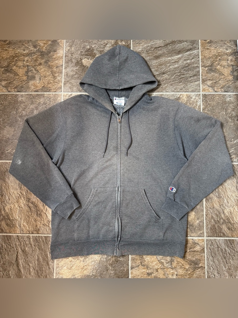 Champion Eco Authentic Men's Fleece Full Zip Hoodie Charcoal Size M Grey
